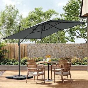 3M Dark Grey Canopy Tilt Roman Umbrella with Square Fillable Base