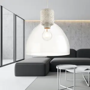 First Choice Lighting Treson Clear Glass and White Terrazzo Concrete Pendant