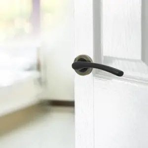 Zena Door Handle Modern Design Matt Black Lever on Antique Rose Internal Latch Handles