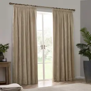 Yard Heavy Chenille Velvet Natural Pencil Pleat Curtains, 117 x 137cm