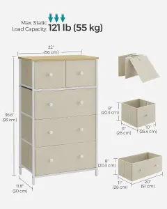 SONGMICS Drawer Chest, Cloth 5-Drawer Storage Organizer, Dresser, for Lounge, Passage, Baby Room, Camel Yellow and Cream White