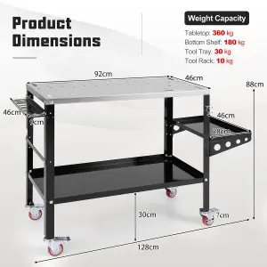 COSTWAY Welding Table 2-tier Rolling Welding Workbenchw/ Tool Rack & Tray