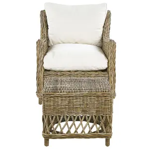 Set of 2 Garden Chairs with Cushions RIBOLLA with Footstool Rattan Natural