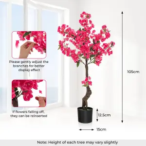 Costway 105cm Artificial Plum Blossom Tree Realistic Fake Floral Potted Plant 96 Flowers