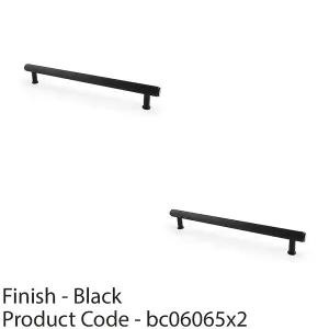 2 PACK - Reeded T Bar Pull Handle - Matt Black 224mm Centres SOLID BRASS Drawer Lined