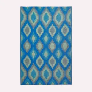 Homescapes Amber Ikat Green & Blue Outdoor Rug, 180 x 270 cm