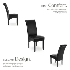 Dining Chair - ergonomic seat shape, high backrest, padded, faux leather - black