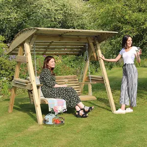 Zest Miami Wooden Garden Swing Seat Bench With Roof Canopy