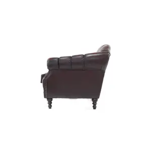 Chesterfield 3 Seater Sofa Settee Antique Oxblood Red Real Leather In Victoria Style