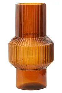 Interiors by Premier Small Ribbed Brown Glass Vase,  Brown Flower Vase with Wide Middle Section and Smooth Base, Decorative Vase