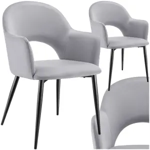 Dining Chair Sachel - padded armchair in velvet look, continuous backrest - light grey