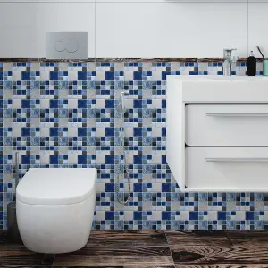 Walplus Stone Selection Blue And Grey Mosaic Wall Metallic Tile Sticker Set Multipack 120Pcs