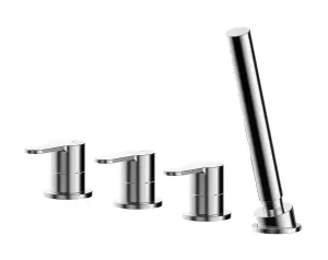 Contemporary Deck Mount Round 4 Tap Hole Bath Shower Mixer Tap with Kit (No Spout) Chrome