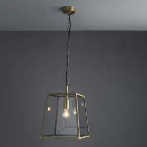 Anson Lighting Hetford Matt Antique Brass and Clear Glass Single Light Ceiling Pendant