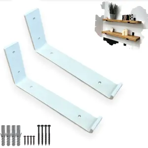 8 Pcs Heavy Duty Shelf Brackets, Industrial Steel, Wall-Mounted DIY Floating Shelves, 225mm, WHITE