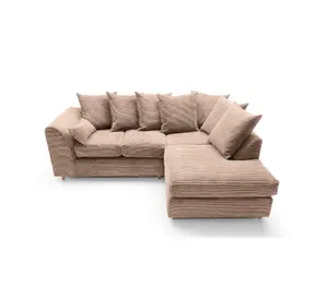 Jumbo Brown Cord Right Facing Corner Sofa for Living Room with Thick Luxury Deep Filled Cushioning