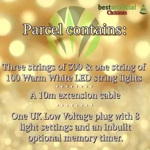 1000 Warm White LED's 100m/328ft Clear Cable MAINS Power Connectable Indoor Outdoor Waterproof String Lights Garden Party