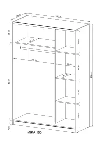 Mika 4 Contemporary 2 Sliding Door Wardrobe 1 Mirror Door 4 Shelves 1 Hanging Rail Oak Effect (H)2140mm (W)1500mm (D)630mm