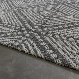 Grey Diamond Geometric Recycled Cotton Rug 120x170cm