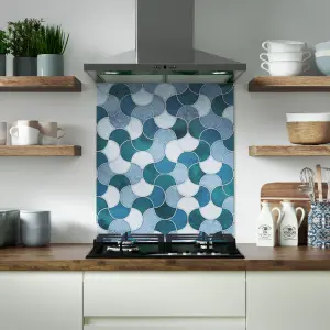 Splashwall Blue Scallop Tile Aluminium Splashback, (H)800mm (W)600mm (T)4mm