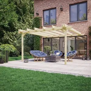 Wall Mounted Double Garden Pergola - Wood - L180 x W240 x H270 cm - Light Green