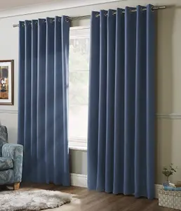 100% Blackout Ring Top Curtains 90" X 72" Blue