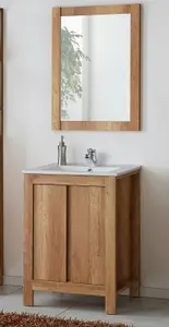 Bathroom Mirror 600mm Wall Mounted Rectangular 60cm Oak Effect Frame Oak Classic