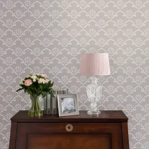 Laura Ashley Coralie Dove Grey Motif Smooth Wallpaper