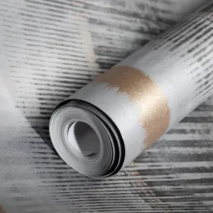 Galerie Adonea Hermes Grey Copper Metallic Stripe Smooth Wallpaper Roll