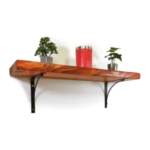 Wooden Rustic Shelf with Bracket BOW Black 220mm 9 inches Teak Length of 210cm