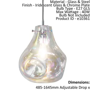 Ceiling Pendant Light Iridescent Glass & Chrome Plate 40W E27 GLS Dimmable