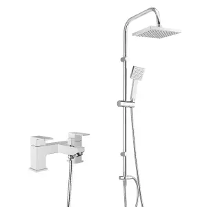 Square Over Head 3 Way Rigid Riser Shower Kit with Square Bath Shower Mixer