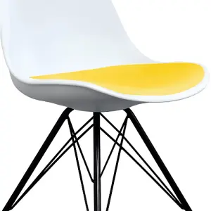 Soho White and Yellow Plastic Dining Chair with Black Metal Legs