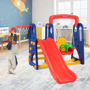 Costway 3 in 1 Toddler Slide and Swing Set Climber Slide Playset with Basketball Hoop