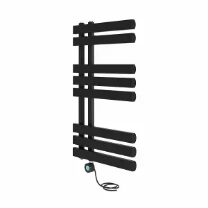 Rinse Bathrooms Designer Electric Thermostatic Heated Towel Rail D Shape Bathroom Ladder Style Radiator Warmer 800x450mm Black