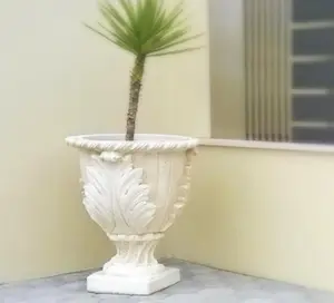 Extra Large White Cast 'New Leaves' Pot With Stylish Leaf Design