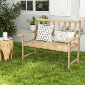 Costway Wood Garden Bench 2-Person Patio Lounger Loveseat Slatted Seat with Backrest