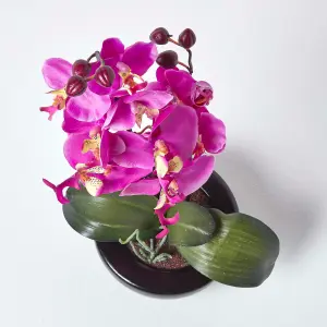 Homescapes Oriental Style Cerise Orchids in Black Bowl