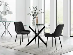 Furniturebox UK Novara 100cm Round Black Leg Dining Table & 2 Black Pesaro Black Leg Chairs