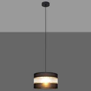 Luminosa Helen Cylindrical Pendant Ceiling Light Black, Gold 25cm