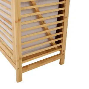 3-Tier Freestanding Bamboo Laundry Hamper Removable Basket Bag