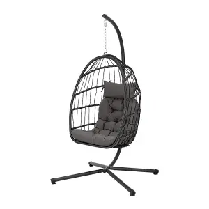 Folable 1 Seater Egg Chair Swing Chair Garden Hanging Chair with Metal Stand and Seat Cushion Pad