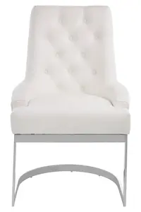 Plush Ivory Faux Leather Dining Chair, Button Tufted Lounge Chair, Kitchen Chair, Modern Chair For Patio