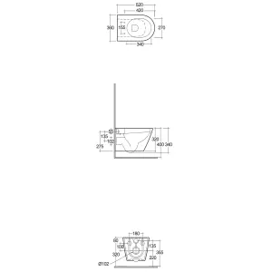 RAK Resort D Shape Rimless Wall Hung Toilet WC Pan & Soft Close, Quick Release Slimline Sandwich Seat