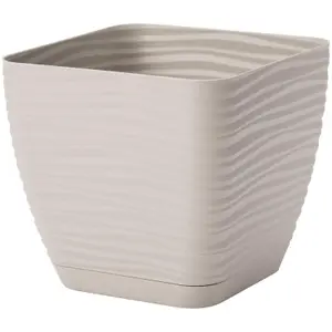 Plant Pot Flowerpot Square Plastic Modern Decorative Small Medium Large Light Grey 23cm