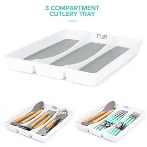 LIVIVO 3 Compartment Plastic Kitchen Cutlery Tray - Utensils, Spoon & Fork Storage Organiser Drawer