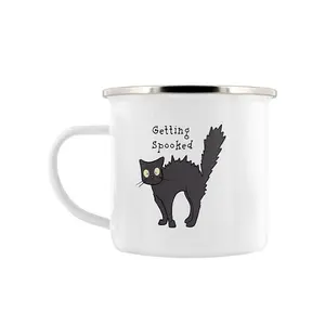 Spooky Cat Getting Spooked, Concoction Creating & No Fear Enamel Mug White/Grey (One Size)