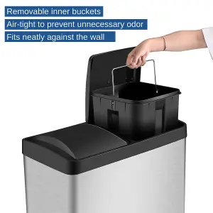 Costway 60L Double Recycle Pedal Bin Stainless Steel Dual Step Trash Can Garbage Bin