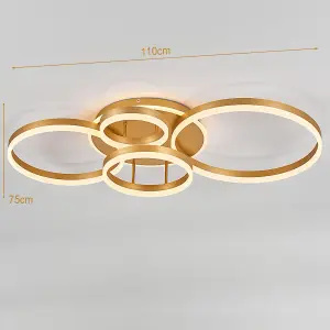 5 Circular Classic Golden Loops Energy Efficient LED Ceiling Light Fixture Dimmable 110cm