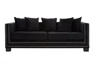 Sofia 3 Seater Black Velvet Sofa